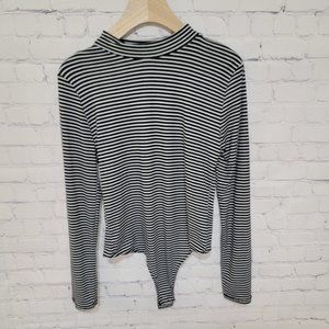 Nana Mac's Long Sleeve Striped Mockneck Bodysuit Size Large